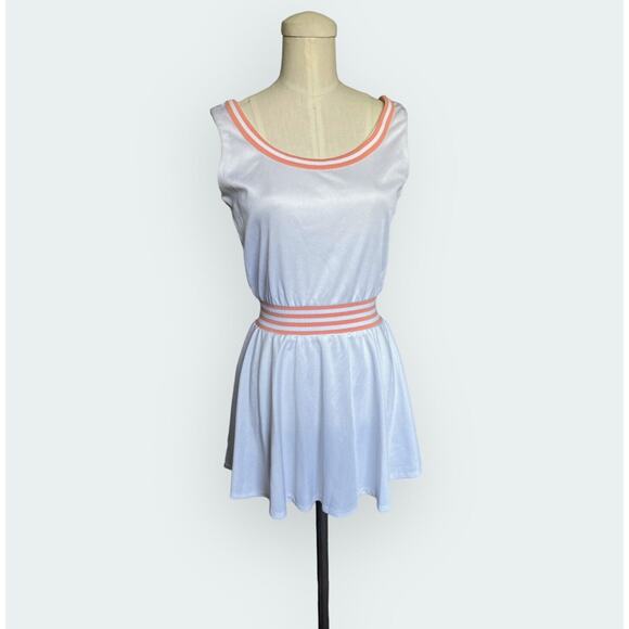 Loom Togs Dresses & Skirts - Vintage 1970s Loom Togs White Tennis Mini Dress Peach Sport Stripe Tank Stretch